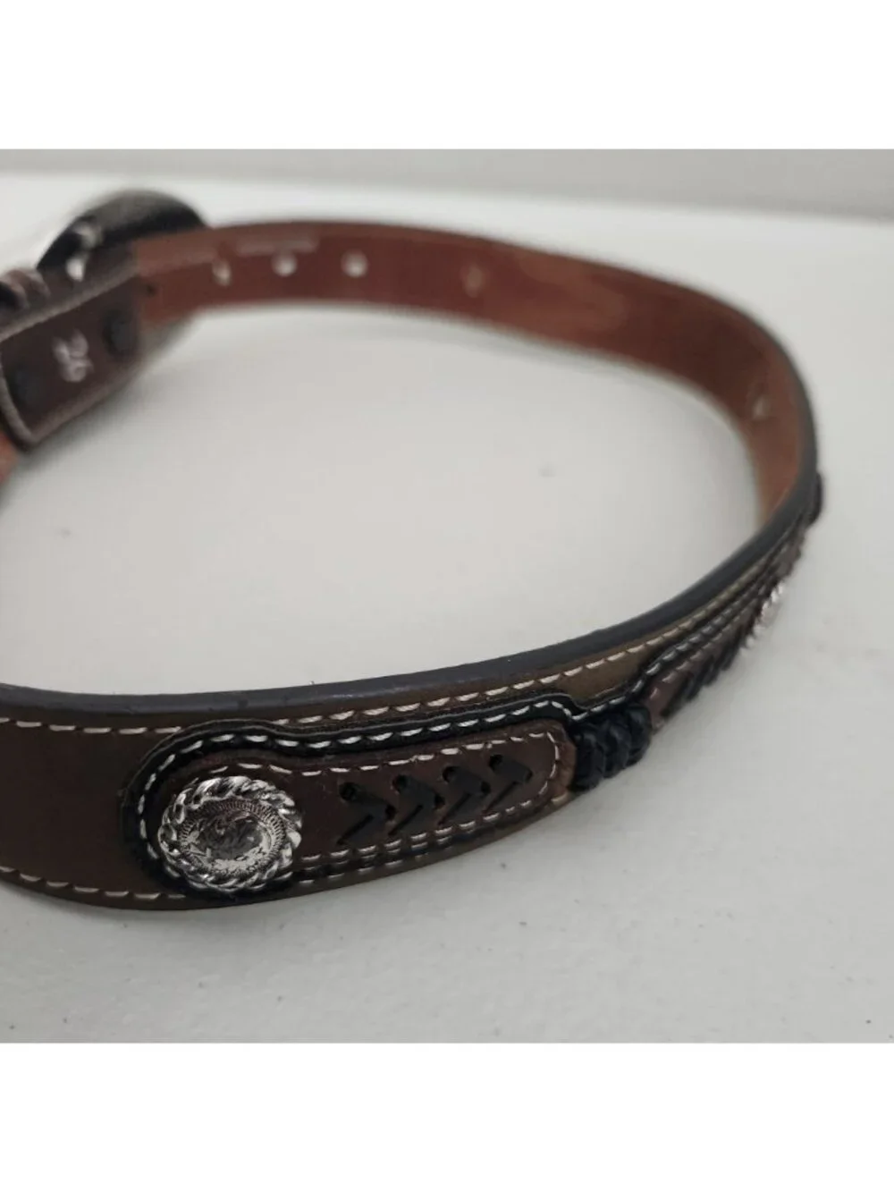 Cavenders Brown Leather Belt With Western Buckle & Detailing - Rodeo Style Pre-O